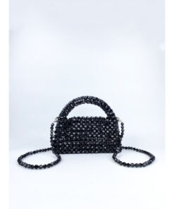 Elegant Handmade Black Crystal Beaded Handbag – Luxury Mini Purse with Crossbody Strap