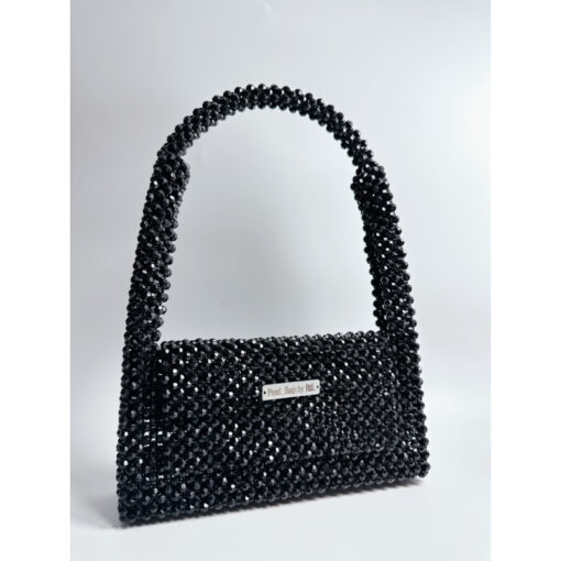 Handmade Black Crystal Beaded Shoulder Bag Luxury Evening Purse