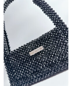Handmade Black Crystal Beaded Shoulder Bag Luxury Evening Purse