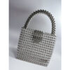 Luxury Handmade Silver Beaded Handbag – Elegant Pearl Tote with Heart Design