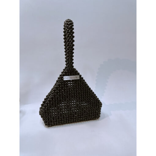 Black Pearl Beaded Triangle Handbag – Elegant Handmade Evening Purse