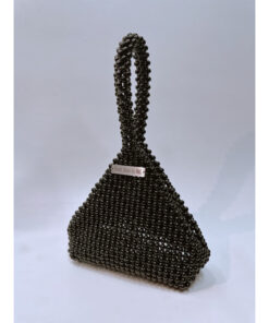 Black Pearl Beaded Triangle Handbag – Elegant Handmade Evening Purse