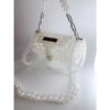 andmade White Crystal Beaded Shoulder Bag - Elegant Pearl Bead Purse with Chain Strap